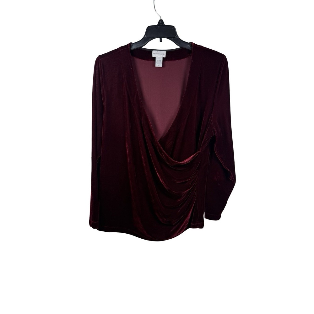 Soft Surroundings 2X Burgundy Velvet Cowl Neck Draped Top Long Sleeve Plus Size